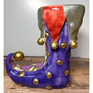 Christmas Whimsical Hand-Painted Ceramic Elf Boot Decorative